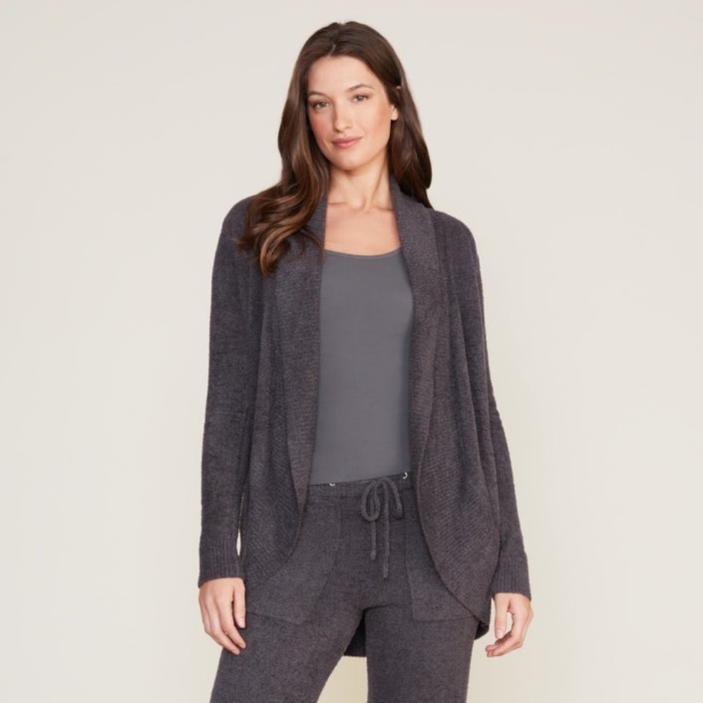Barefoot Dreams CozyChic Lite Circle Cardi‎ Charcoal Carbon Open Front Cardigan